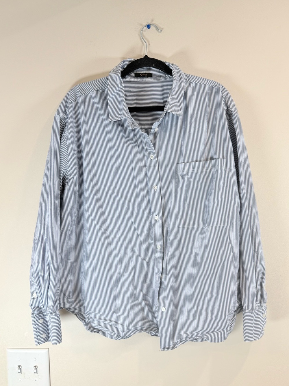 🔥Quince Women’s Light Blue Striped Button-Down Shirt Size XL EC🔥